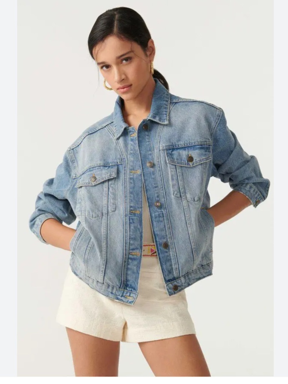 ba&sh Rodney Washed Light Blue Denim Jacket